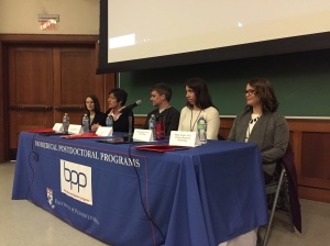 Panelists discussed a variety of careers for PhDs in science writing and communication. Image Credit: Daphne Avgousti.